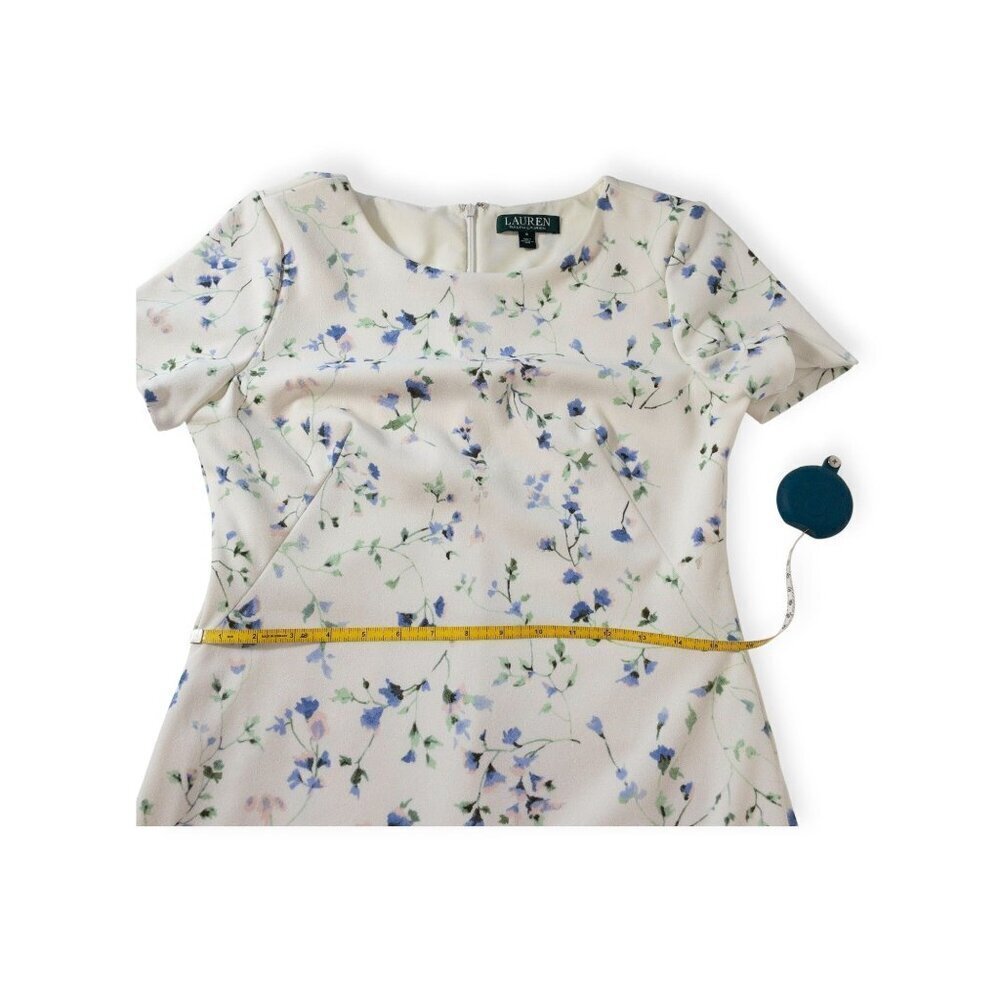 Ralph Lauren Blue Floral Mini Dress SZ 6 Flounced Hem - Picture 9 of 11
